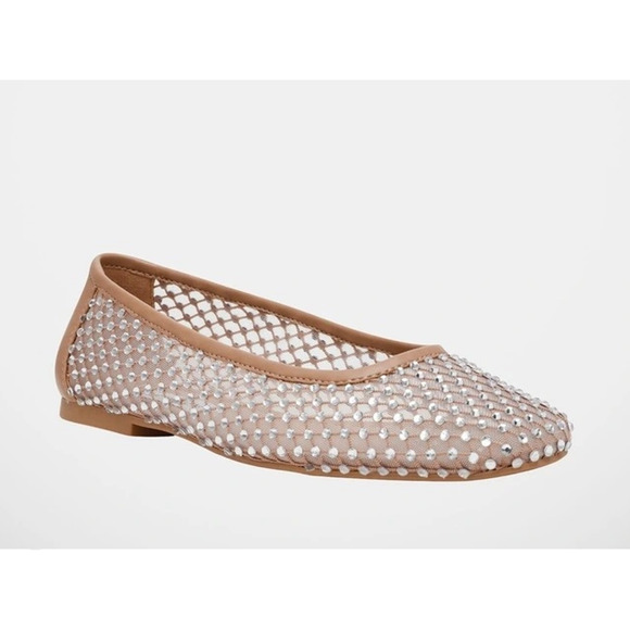 NWOT Steve Madden Auden Crystal Mesh Ballet Flat Shoes Tan Women's Size US 8 - Picture 1 of 6